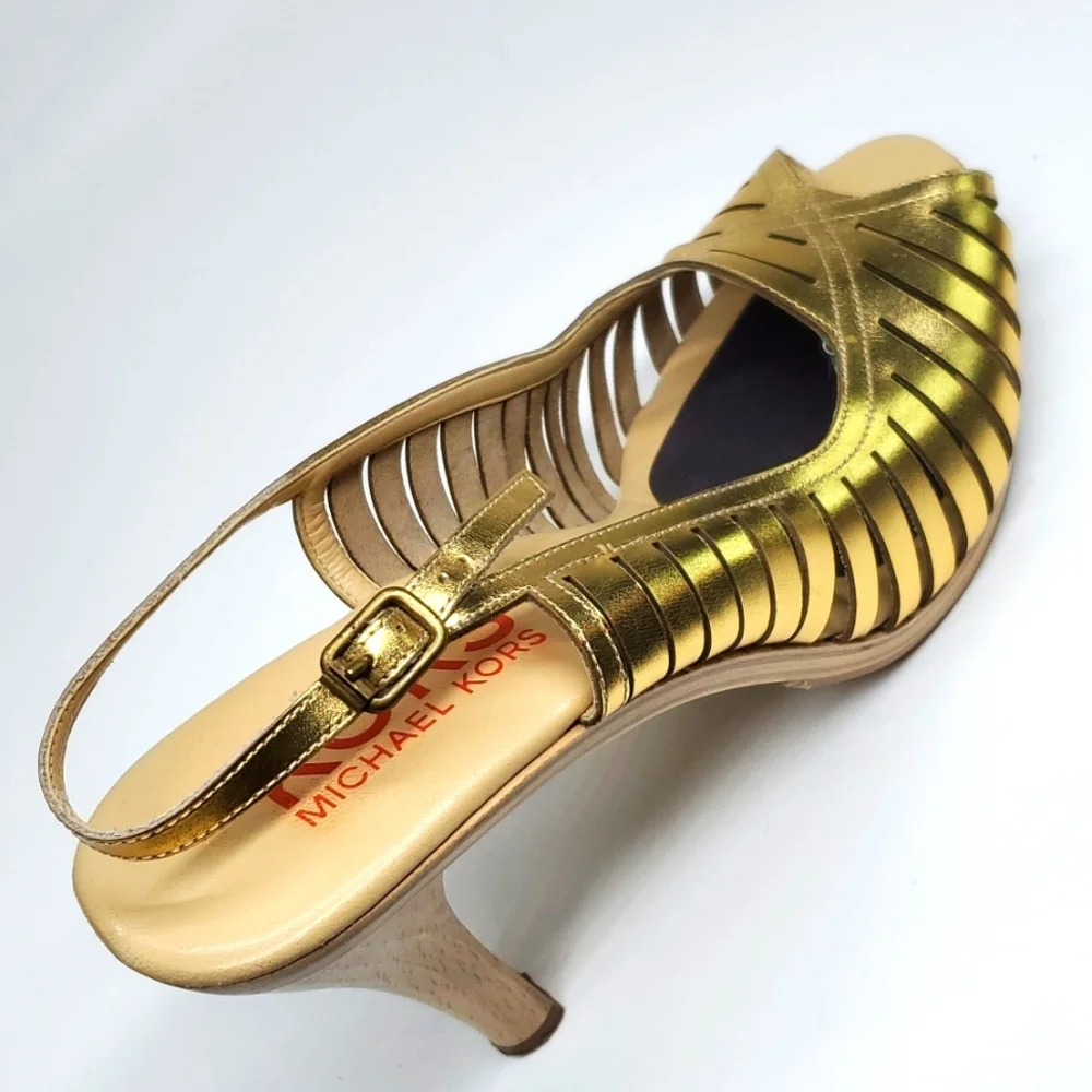 KORS Michael Kors Gold Ankle Strap Heels EUC
